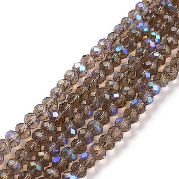 Electroplate Glass Beads Strands, Half Rainbow Plated, Faceted, Rondelle, Camellia, 2.3~2.7x2mm, Hole: 0.4mm, about 150~155pcs/strand, 32~33cm