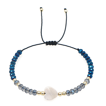 Bohemian Adjustable Heart Shell Braided Bracelets, Faceted Glass Bracelets for Women