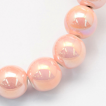 Handmade Porcelain Round Beads, AB Color Plated, Misty Rose, 8mm, Hole: 2mm