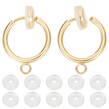 20Pcs 304 Stainless Steel Clip-on Earring Findings, For Non-pierced Earring Making, with Loop & Spring Findings, with 20pcs Comfort Silicone Pads, Golden, 17x13x4.5mm, Hole: 1.8mm