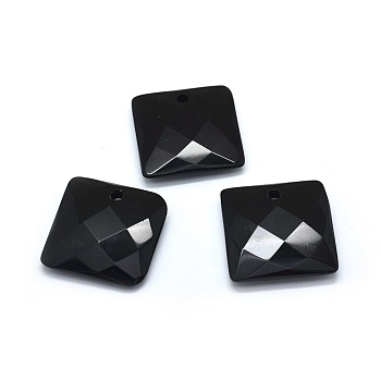 Natural Black Agate Pendants, Faceted, Rectangle, Dyed, 40x40x9~10mm, Hole: 4.5mm