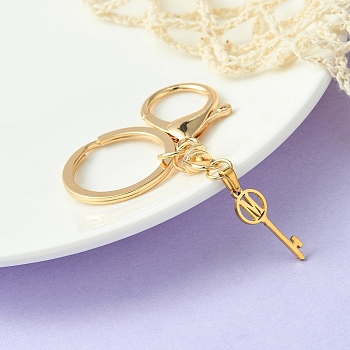 304 Stainless Steel Initial Letter Key Charm Keychains, with Alloy Clasp, Golden, Letter M, 8.8cm