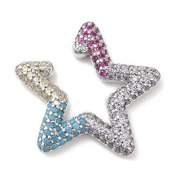 Colorful Rhinestone Star Cuff Earrings, Rack Plating Brass No Piercing Earrings for Women, Lead Free & Cadmium Free, Platinum, 24x25x3mm