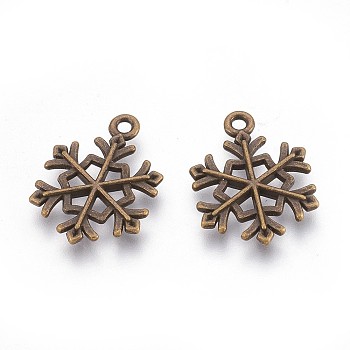 Tibetan Style Alloy Pendants, Cadmium Free & Nickel Free & Lead Free, Snowflake, for Christmas, Antique Bronze, 21x16x2mm, Hole: 2mm