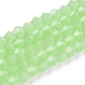 Faceted Bicone Opal Beads Strands, Light Green, 4x4mm, Hole: 1mm, about 92~96pcs/strand, 13.78~14.37 inch
