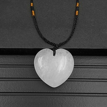 Natural Quartz Crystal Pendant Necklaces, Heart, 15.75~23.62 inch(40~60cm)