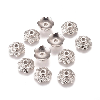 6-Petal CCB Plastic Bead Caps, Flower, Platinum, 11x4mm, Hole: 2.3mm