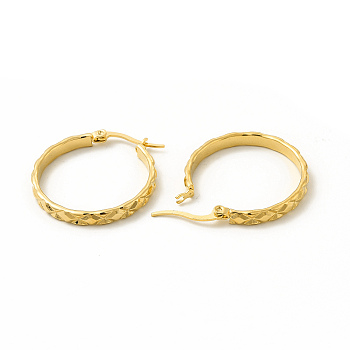 201 Stainless Steel Grooved Hoop Earrings with 304 Stainless Steel Pins for Women, Golden, 27x28x2mm, Pin: 0.6x1mm