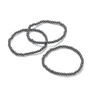 Synthetic Non-magnetic Hematite Beaded Stretch Bracelets, Round, Beads: 4~5mm, Inner Diameter: 2-1/4 inch(5.65cm)