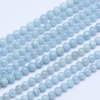 Grade A Natural Aquamarine Round Bead Strands, 4mm, Hole: 0.8mm, about 87pcs/strand, 15.5 inch