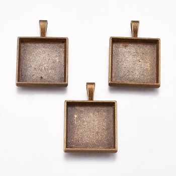 Tibetan Style Pendant Cabochon Settings, Plain Edge Bezel Cups, Cadmium Free & Nickel Free & Lead Free, Square, Antique Bronze, 32x24x4.5mm, Hole: 7mm, Tray: 20x20mm