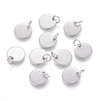 304 Stainless Steel Charms, Stamping Blank Tag, with Jump Rings, Flat Round, Stainless Steel Color, 10x1mm, Hole: 3.5mm
