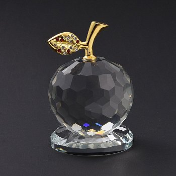 Crystal Glass Display Decorations, with Golden Tone Alloy Random Color Rhinestone Leaf, for Desk Decorations, Dyed & Heated, Apple, White, 50x75mm