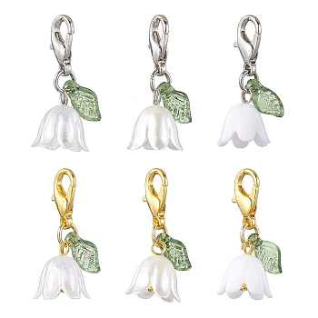 Flower Acrylic Pendant Decorations, Lobster Claw Clasps Ornaments for Bag Key Chain, Platinum & Golden, 26mm, 6pcs/set