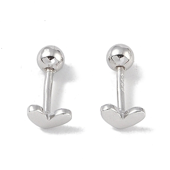 Heart Rhodium Plated 999 Sterling Silver Earlobe Plugs for Women, Round Screw Back Earrings with 999 Stamp, Platinum, 3x5mm