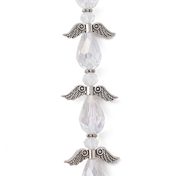 Angel Fairy Shape Electroplate Transparent Glass Beads Strands, with Tibetan Style Alloy Wing Beads and Nylon Wire, Clear, 26x22.5x10mm, Hole: 0.7mm, about 6pcs/strand, 5.79 inch(14.7cm)