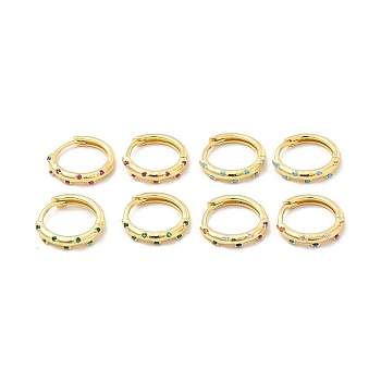 Cubic Zirconia Hoop Earrings, Real 18K Gold Plated Brass Jewelry for Women, Cadmium Free & Lead Free, Mixed Color, 13.5x2mm, Pin: 0.7~0.8x0.9~1mm
