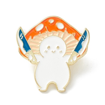 Mushroom with Knife Enamel Pin, Cartoon Alloy Brooch for Backpack Clothes, Light Gold, Colorful, 28x27x2mm, Pin: 1mm