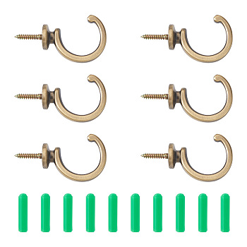 Spritewelry 16Pcs 2 Style Zinc Alloy Hook Hanger, C-shaped, with Plastic Window Curtain Hooks, Antique Bronze, 16pcs/bag