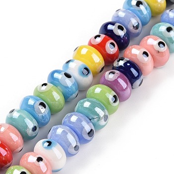 Handmade Procelain Beads Strands, Abacus with Evil Eyes, Mixed Color, 8.5x5mm, Hole: 1.5mm, about 55pcs/strand, 11.57''(29.4cm)