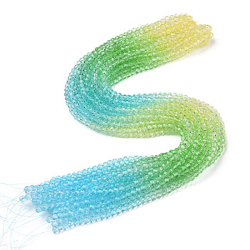 Transparent Glass Beads Strands, Segmented Multi-color Beads, Faceted(32 Facets), Round, Lime Green, 4~4.5mm, Hole: 1mm, about 90~95pcs/strand, 13.98''(35.5cm)
