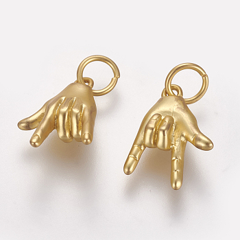 Brass ASL Charms, Long-lasting Plated, Gesture For I Love You, Matte Gold Color, 13.8x9x4.5mm, Hole: 3.5mm