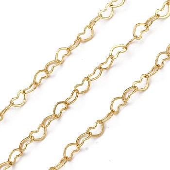 Brass Heart Link Chains, Lead Free & Cadmium Free, Rack Plating, Long-Lasting Plated, with Spool, Soldered, Real 18K Gold Plated, 3x4.5x0.5mm