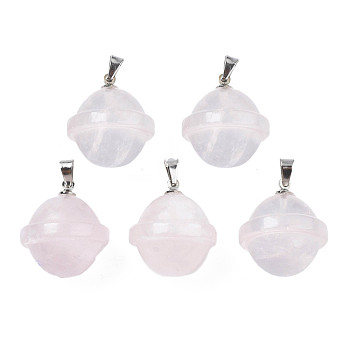 Natural Rose Quartz Pendants, with Stainless Steel Color Tone Stainless Steel Findings, Planet, 22.5x20mm, Hole: 3x5mm