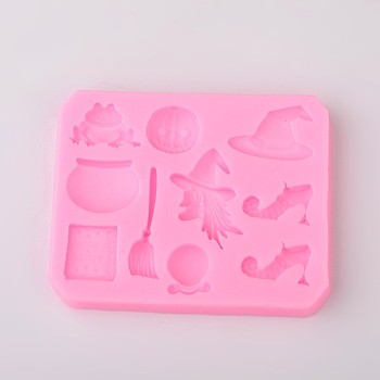 Halloween Theme Design DIY Food Grade Silicone Molds, Fondant Molds, For DIY Cake Decoration, Chocolate, Candy, UV Resin & Epoxy Resin Jewelry Making, Random Single Color or Random Mixed Color, 69x85x9mm, Inner Size: 13~36x8~28mm