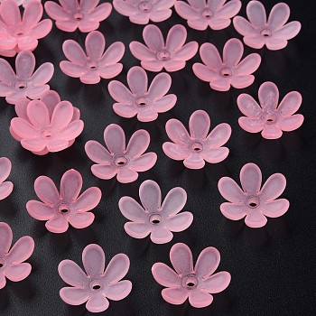 Transparent Acrylic Beads, Frosted, Flower, Hot Pink, 20.5x18.5x6.5mm, Hole: 2mm, about 857pcs/500g