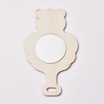 Unfinished Wooden Handheld Mirror, Mini Wooden Mirror for Kids DIY Handmade Craft, Bear Shape, Linen, 132x79x4mm, Hole: 5.5x13.5mm