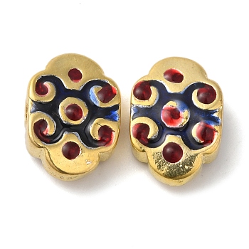 Rack Plating Brass Beads, with Enamel, Cadmium Free & Lead Free, Oval, Real 18K Gold Plated, Long-Lasting Plated, Dark Blue, 14.5x10.5x4.5mm, Hole: 1.8mm