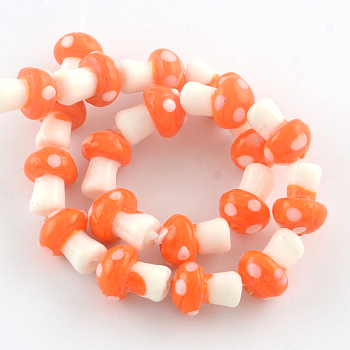 Autumn Theme Mushroom Handmade Lampwork Beads Strands, Orange Red, 16x12mm, Hole: 2mm, about 20pcs/strand, 13.7 inch