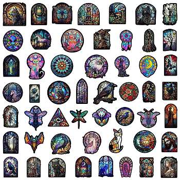 Gothic Style PVC Self-Adhesive Cartoon Stickers, Rainbow Prism Waterproof Decals for Kid's Art Craft, Mixed Shapes, 40~80mm, 50pcs/set