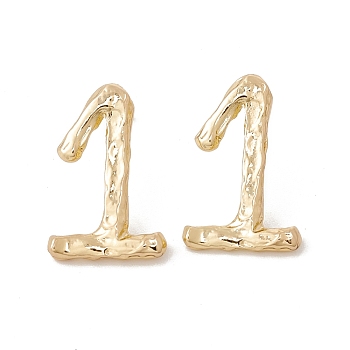 Brass Number Stud Earrings with 925 Sterling Silver Pins for Women, Num.1, 20x13mm, Pin: 0.7mm