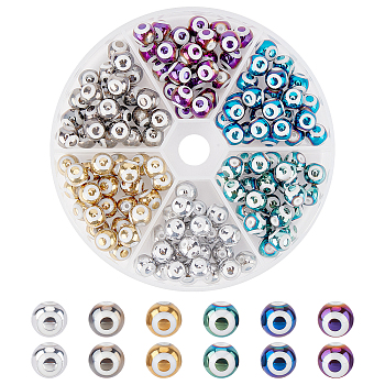Nbeads Electroplate Glass Beads, Round with Evil Eye Pattern, Mixed Color, 8x7.5mm, Hole: 1.2mm, 6 colors, 24pcs/color, 144pcs/box