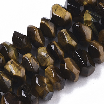 Natural Tiger Eye Beads Strands, Nuggets, Faceted, 9.5~11x6~7mm, Hole: 1.2mm, about 30~32pcs/strand, 7.48 inch(19cm)