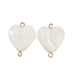 Natural Shell Heart Connector Charms, with 304 Stainless Steel Double Loops, Seashell Color, Ion Plating(IP), Real 18K Gold Plated, 20~21.5x15~15.5x2.5~4mm, Hole: 1.6~2.5mm(X1-STAS-D378-25G)