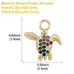 1Pc Rack Plating Brass Micro Pave Cubic Zirconia Pendants, Cadmium Free & Lead Free, Long-Lasting Plated, Sea Turtle Charms, Real 18K Gold Plated, Colorful, 16x15x2mm, Hole: 3mm(KK-YW0002-50)