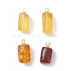 Gradient Color Natural Amber Pendants, Rectangle Charms with Brass Bails, Golden, 13.5~16x6.5~8x6.5~8mm, Hole: 1.5mm(PALLOY-JF04877)