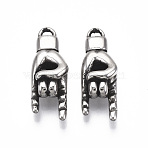 304 Stainless Steel Pendants, Mano Cornuto Italian Hand, Antique Silver, 27.5x9.5x7mm, Hole: 2mm(STAS-R112-005)