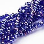 Electroplate Glass Beads Strands, AB Color Plated, Faceted, Rondelle, Dark Blue, 2.9~3.3x2mm wide, hole: 1mm; about 108~110pcs/strand, 30~31cm(EGLA-D020-3x2mm-67)