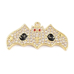 Rack Plating Brass Cubic Zirconia Pendants, Lead Free & Cadmium Free, Long-Lasting , Bat Charm, Real 18K Gold Plated, 13.5x28.5x1.8mm, Hole: 1.2mm(KK-D031-09G-02)
