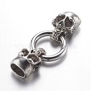 Tibetan Style Alloy Spring Gate Rings, O Rings, with Cord Ends, Skull, Antique Silver, 6 Gauge, 60mm(PALLOY-G151-21AS)