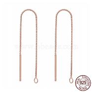 Sterling Silver Stud Earring Findings, Ear Threads, Box Chains, Rose Gold, 68~70x0.65mm, Hole: 1~2mm(X-STER-E051-B-01RG)