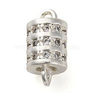 Brass Micro Pave Clear Cubic Zirconia Hollow Column Connector Charms, Lead Free & Cadmium Free, Silver, 13x6.5mm, Hole: 1.4mm(KK-A230-05D-S)