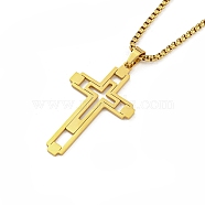 Vacuum Plating 201 Stainless Steel Pendant Necklaces for Man, Cross, Real 18K Gold Plated, 23.62 inch(60cm), Cross: 46.5x27x1.3mm(NJEW-Q336-03B-G)