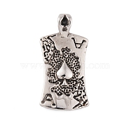 304 Stainless Steel Pendants, Ace of Spades Charm, Antique Silver, 40.5x20x7mm, Hole: 6.5x4mm(STAS-K283-20AS)