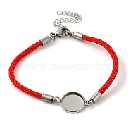 Milan Cord & 304 Stainless Steel Bracelets Making, with Round Tray, Red, Tray: 10mm, 7-3/8 inch(18.7cm)(MAK-H004-02C-P02)