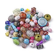Plated Acrylic Beads, Mixed Style, Metal Enlaced, Mixed Color, 6~22x6~16x3~10mm, Hole: 1~3mm(X-MACR-R546-08)